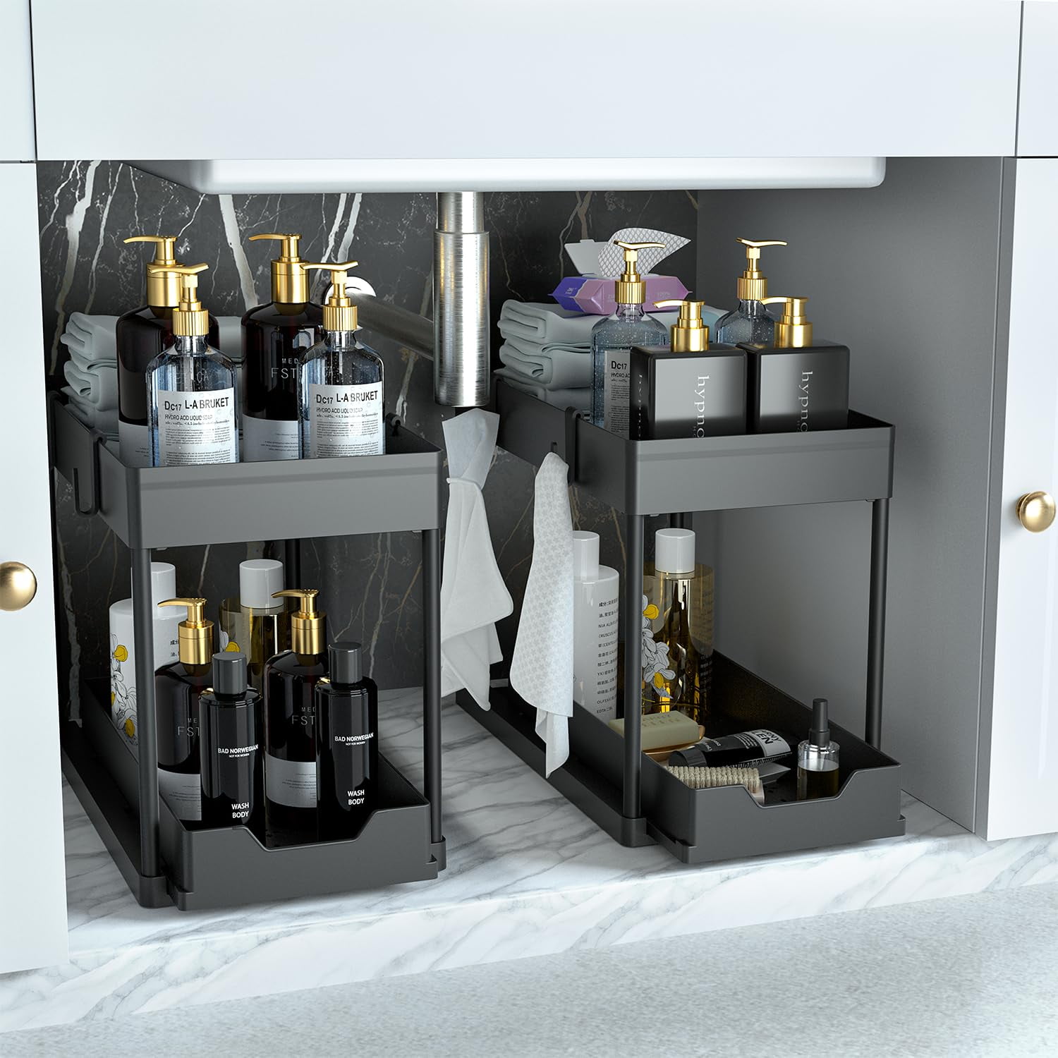 DEKAVA Under Sink Organizer 2 Pack, Bathroom Cabinet Organizer, 2 Tier ...