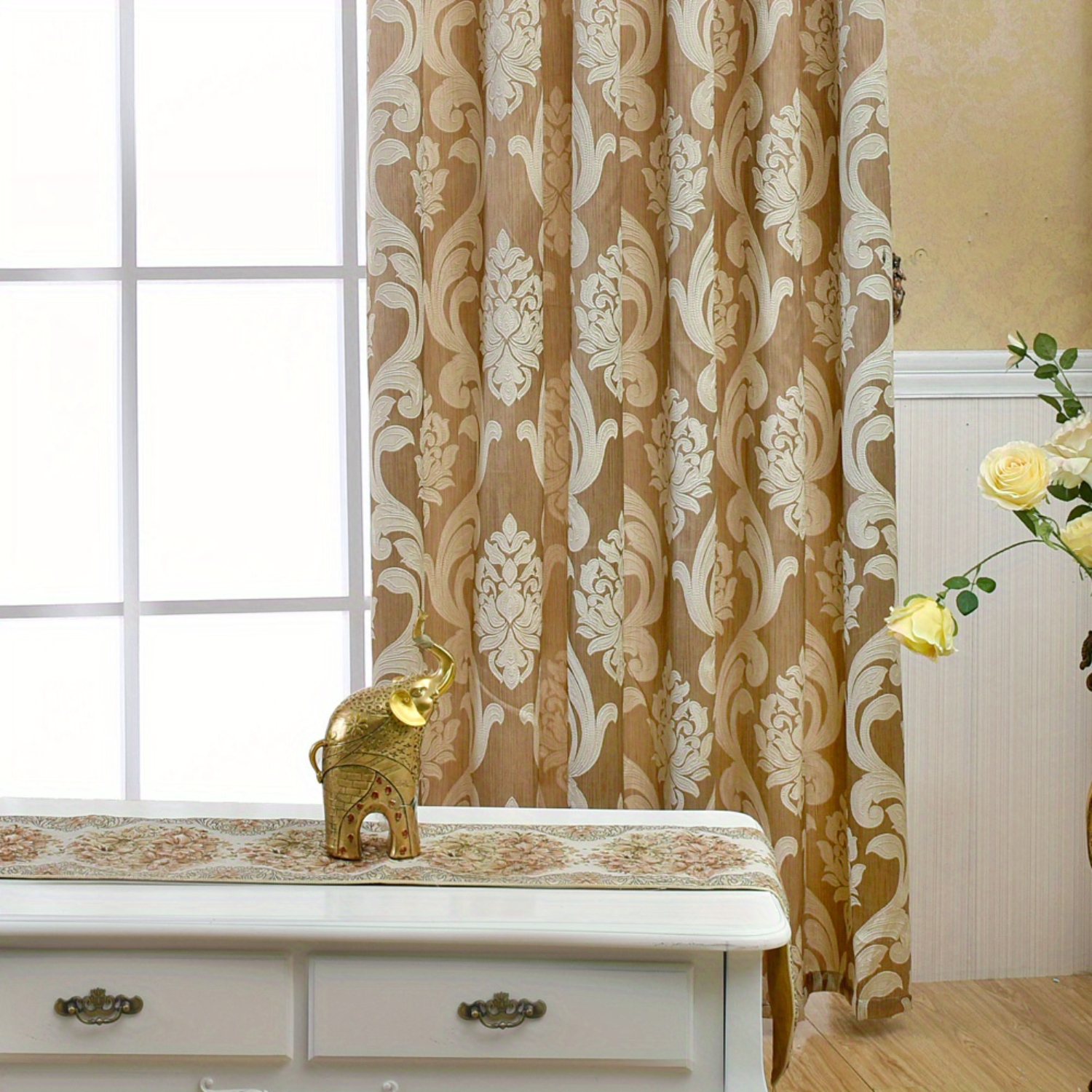 DEKAXID 2 Panels Retro Jacquard Style Blackout Curtains Luxury Floral