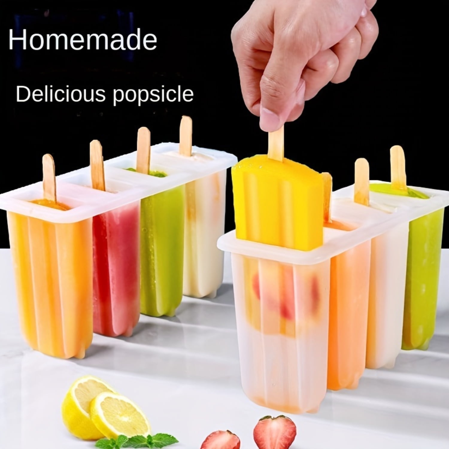 DEKAXID 4-Chamber DIY Popsicle Mold Set - Easy-Clean Reusable Ice Cream ...