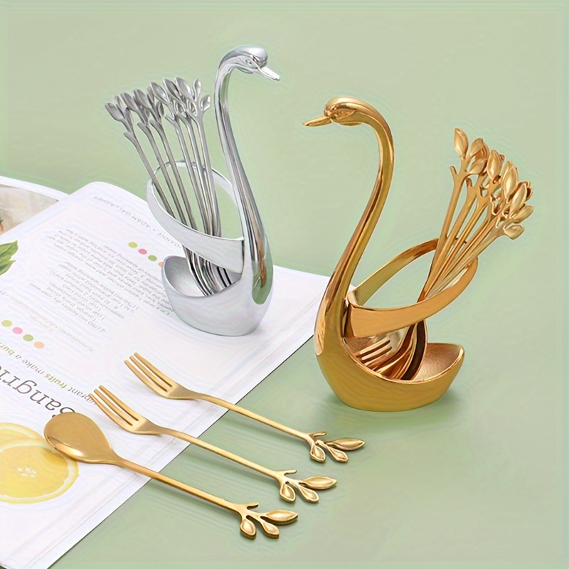 DEKAXID 9Piece Swan Base Stainless Steel Fruit and Dessert Utensil Set