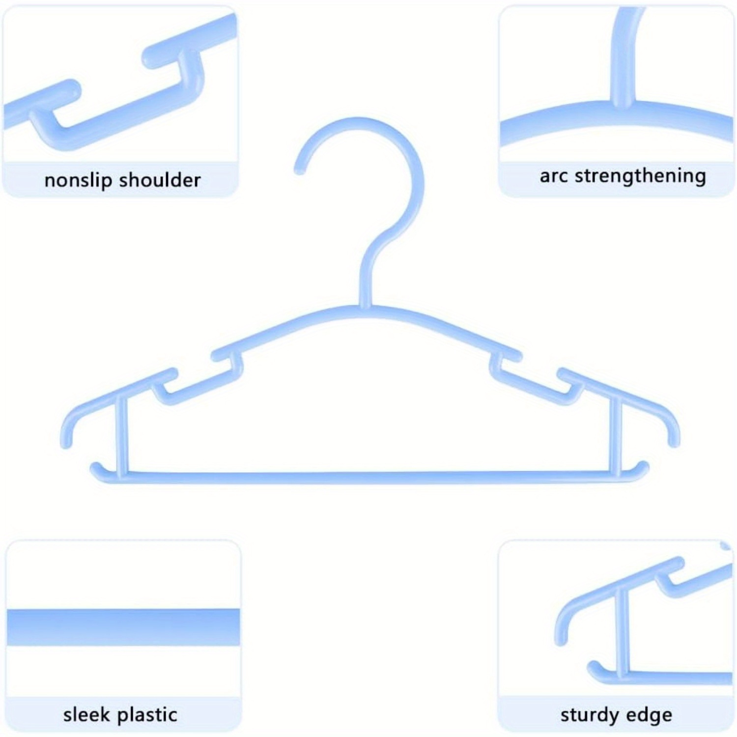 DEKAXID A set of 60p plastic solid color blue small coat hangers