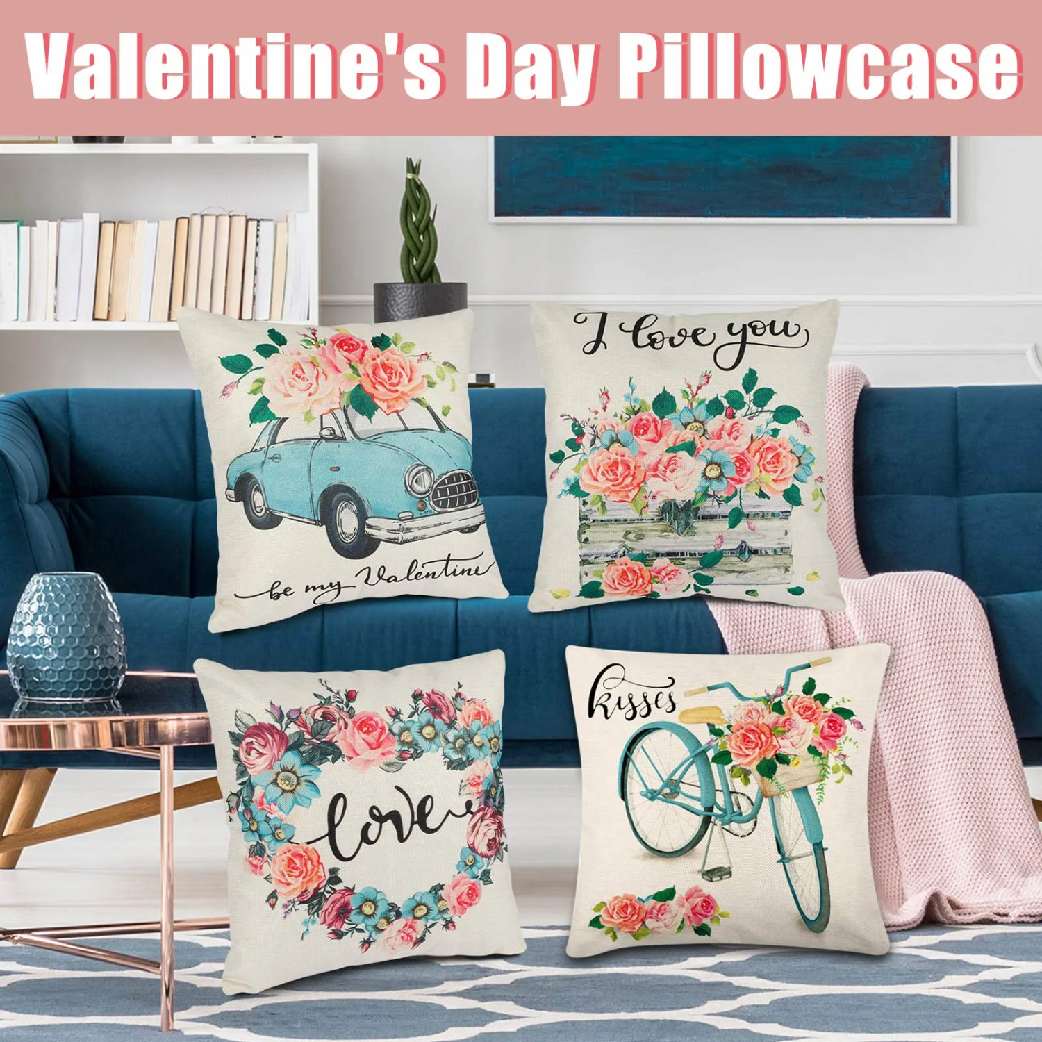 DEKAXID Day 4PC Valentine‘s Pillowcase Decorative Case Case Case Silk