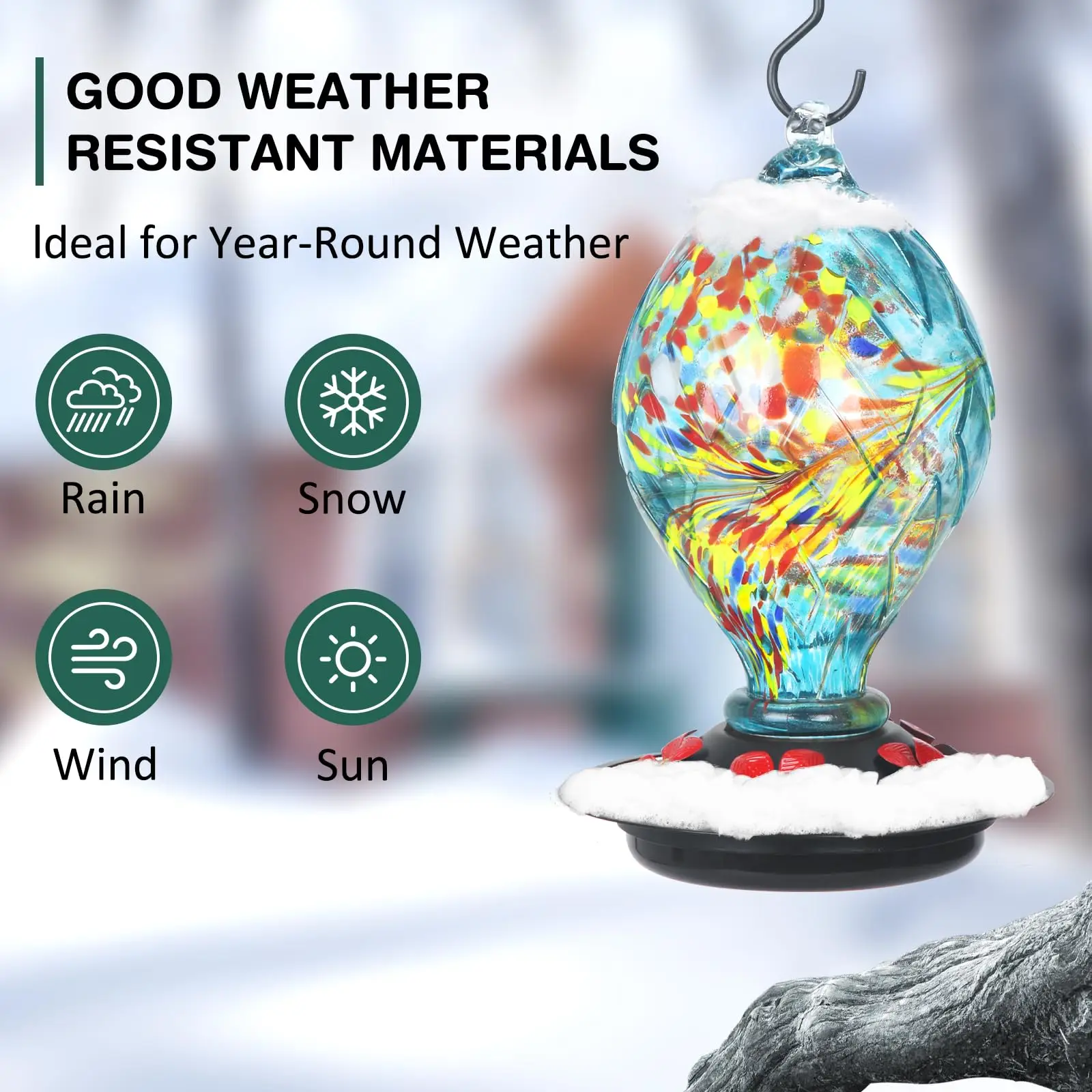 DEKAXID Hand-Blown Glass Hummingbird Feeders 42 OZ Capacity with Ant