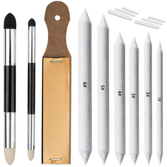 DEKEones 14 PCS Blending Stumps and Tortillions Paper Art Blenders with Sandpaper Pencil Sharpener Pointer for Student Artist Charcoal Sketch Drawing Tools