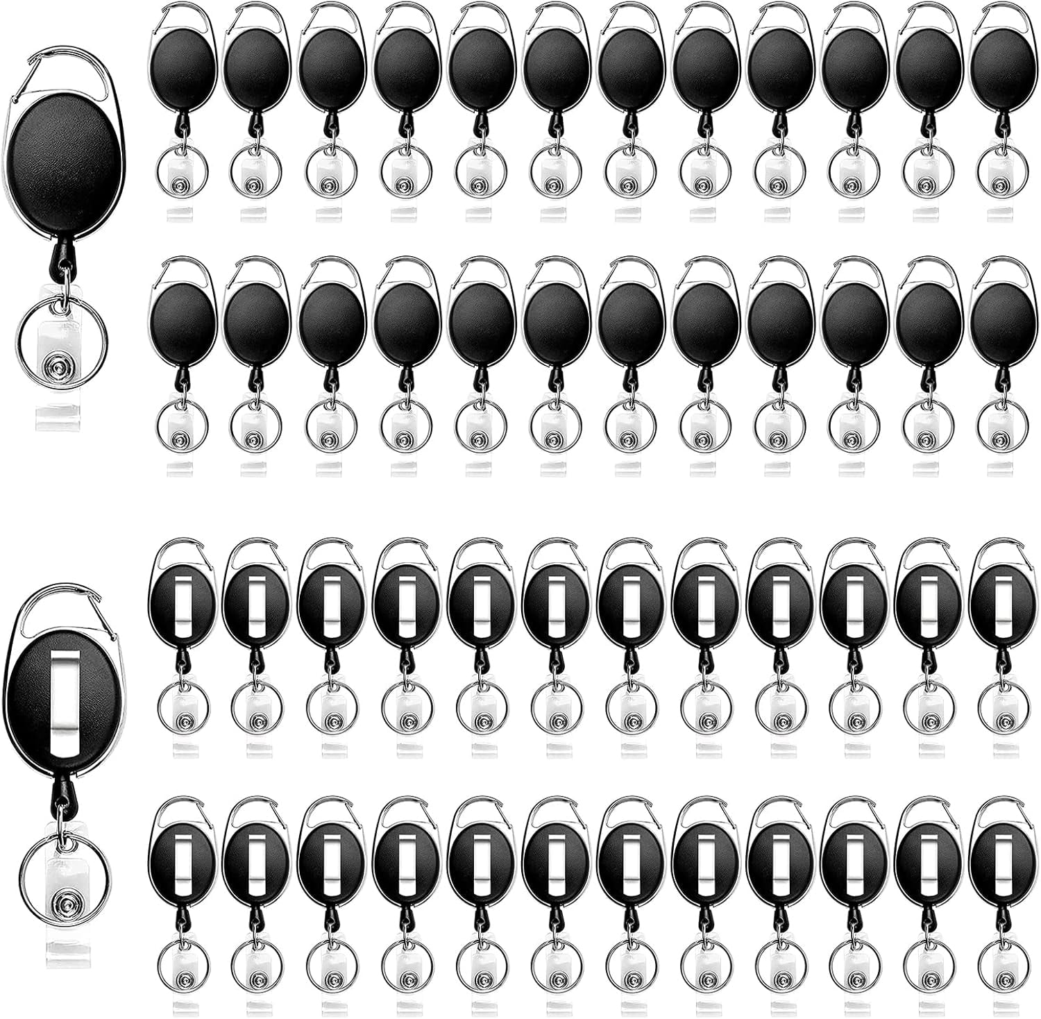 DEKEones 50-Pack Retractable Badge Holders with Carabiner and Key Ring