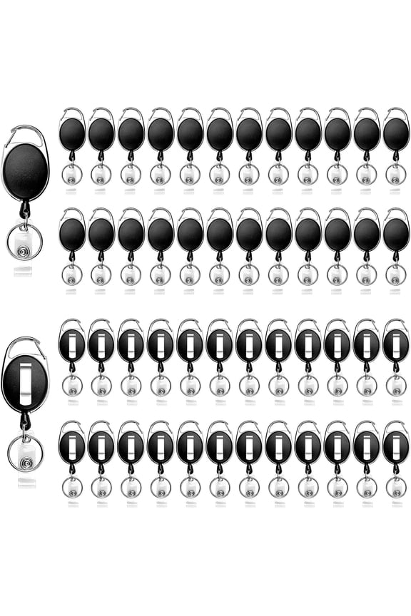 50-Pack Retractable Badge Holders with Carabiner and Key Ring