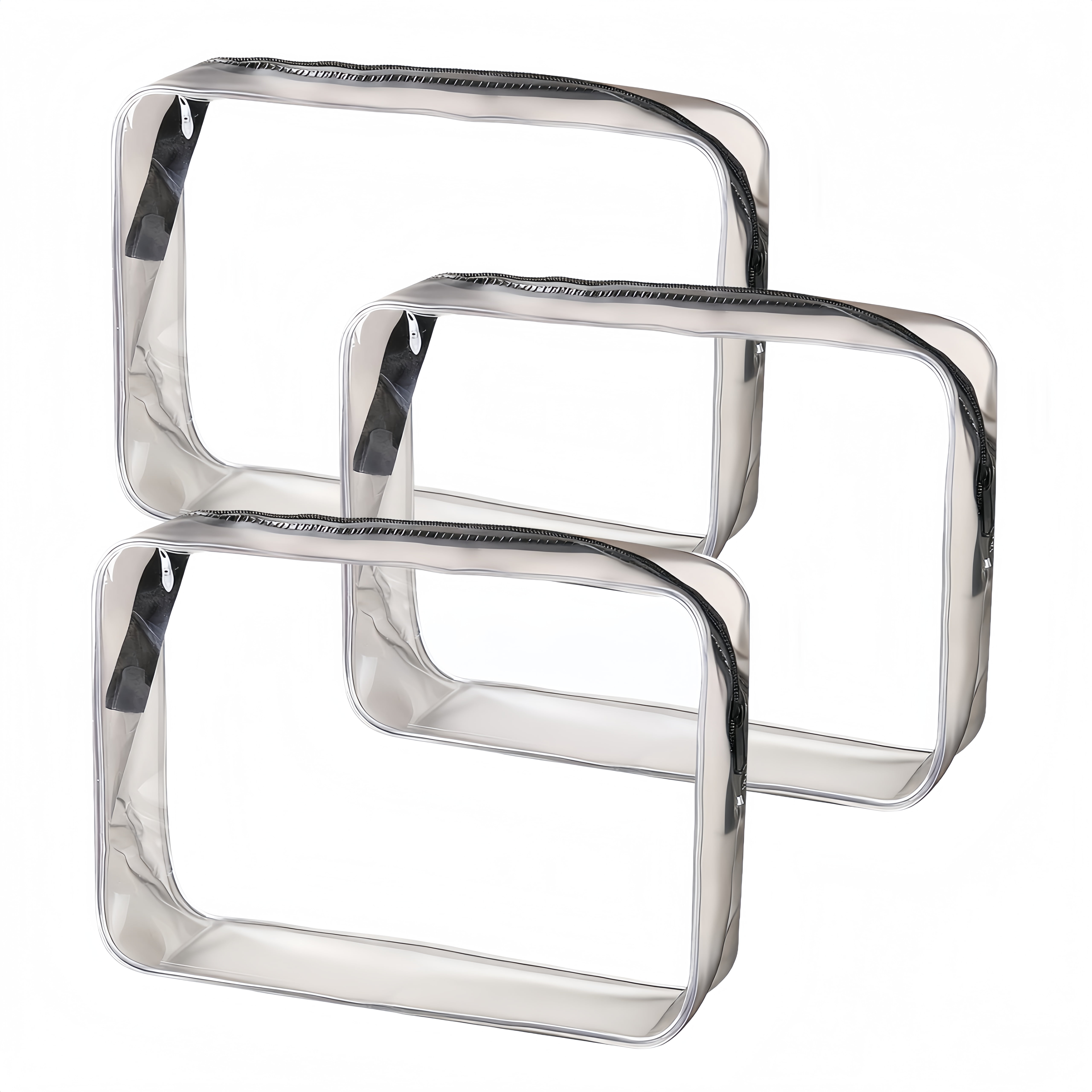 DEKEones Clear Toiletry Bag, 3 Packs TSA Approved Water resistant Quart Size Travel Organizer, Airport Airline Travel Essential Carry On Makeup Cosmetic Bags for Women, Black