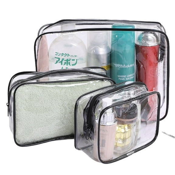 DEKEones Clear Toiletry Bag, 3 Packs TSA Approved Water resistant Quart Size Travel Organizer, Airport Airline Travel Essential Carry On Makeup Cosmetic Bags for Women, Black