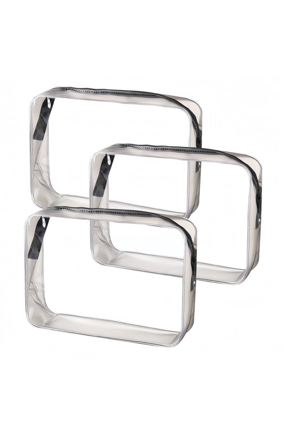 Clear Water Resistant Toiletry Makeup Bag, Black, 3 Piece