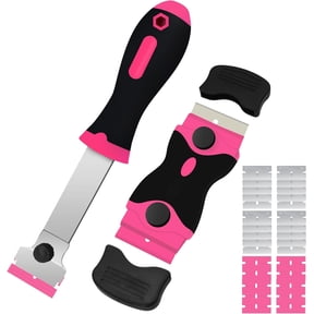 DEKEones Razor Blade Scraper, 2 PCS Razor Scraper Tool for Removing Label, Registration Sticker, Tint, Grease from Windshield, Appliance, Glass(Pink)