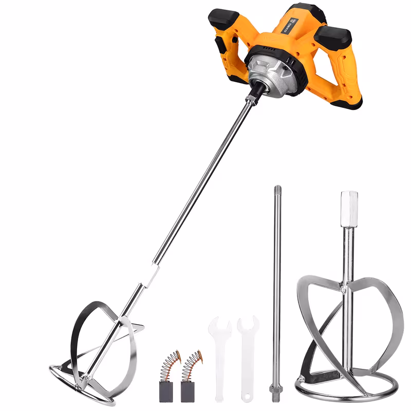 DEKO 10Amp Concrete Mixer, 1200W Electric Cement Mixer with 6 Variable Speeds, 900RPM Handheld Mud Mixer for Cement, Concrete, Paint & Mortar Mixing