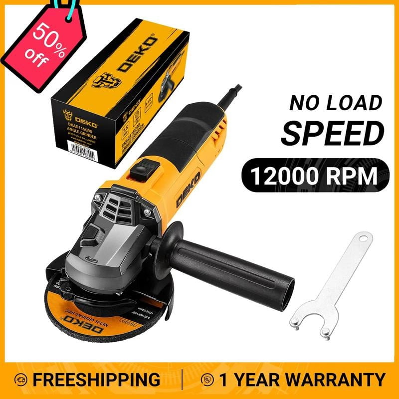 DEKO 110V Angle Grinder 12000 RPM 7.5A Power Tool Suitable for Sanding, Grinding, Wire Brushing & Abrasive Cutting Professional Grinding Electric Tool