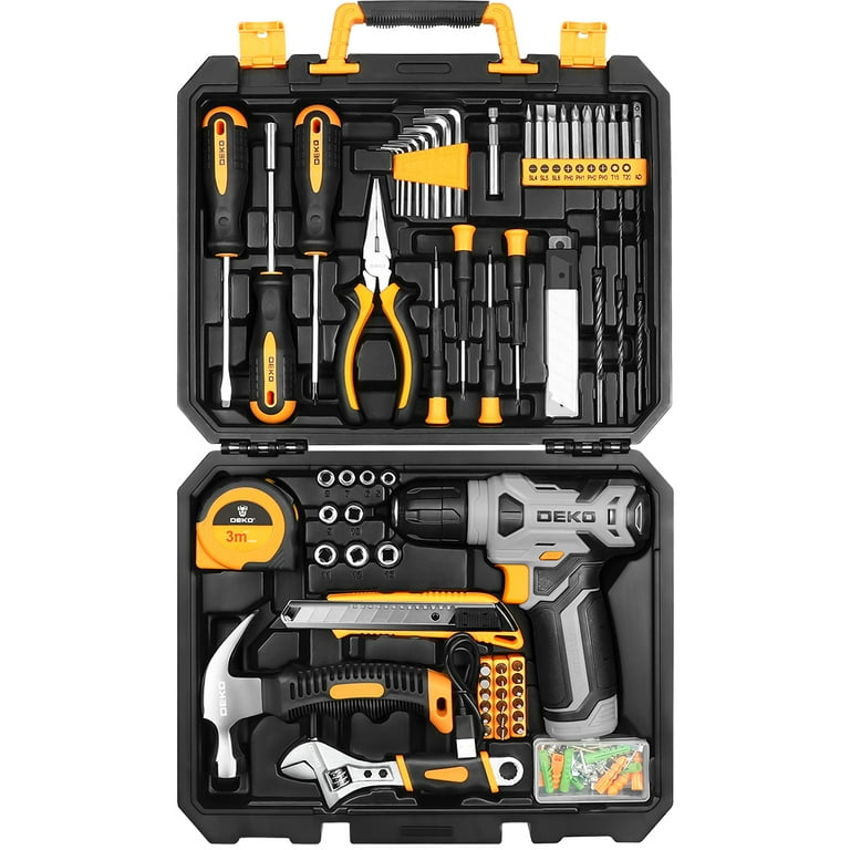DEKO 126Pcs Power Tool Kits with 8V Cordless Drill Professional House Repair Driver Set