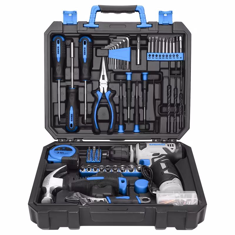 DEKO 151pcs Household Power Tool Set With 12V Cordless Drill Driver, 800RPM Rechargeable Electric Tool Kit, Hand Tool Set For, Home Projects ish, Perfect FatherS Day Gift Deal