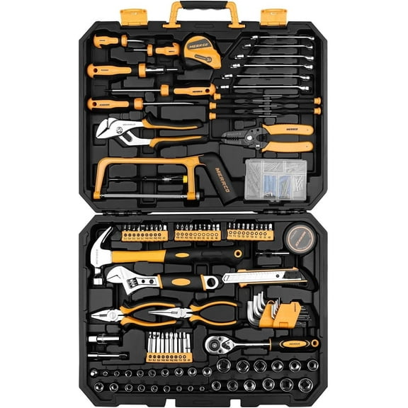 DEKO 198 Piece Home Repair Tool Kit, Wrench Plastic Toolbox with General Household Hand Tool Set