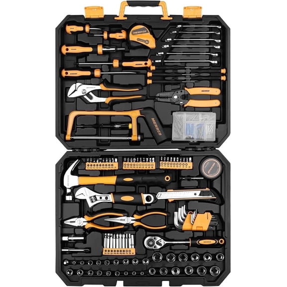 DEKOPRO 198-Piece DIY Home Repair Tool Kit with Durable Plastic Storage Toolbox and General Household Hand Tools