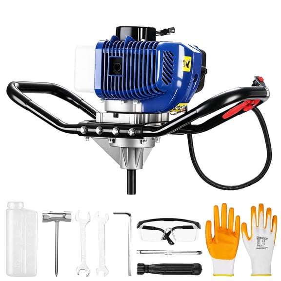 DEKO 52cc Gasoline Earth Auger, 2-Stroke Handheld Post Hole Digger, 1400W Power Soil Drill with Recoil Starter for Garden Planting, Landscaping & Fencing