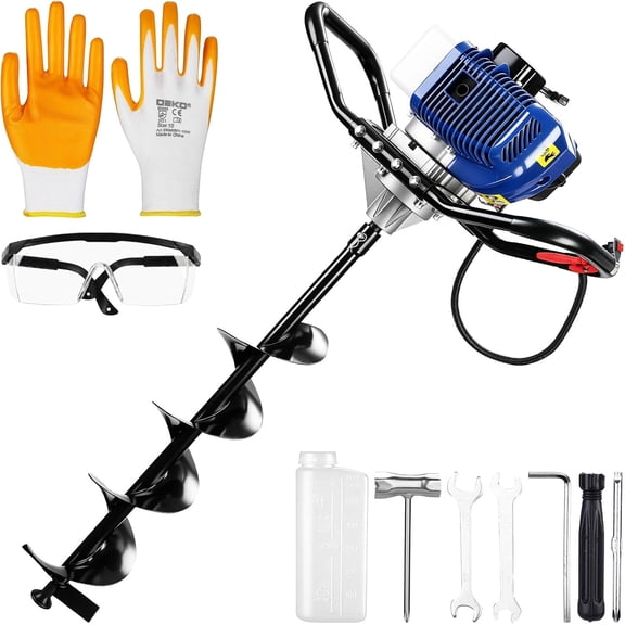 DEKO 52cc Gasoline Earth Auger, 2-Stroke Handheld Post Hole Digger, 1400W Power Soil Drill with Recoil Starter for Garden Planting, Landscaping & Fencing