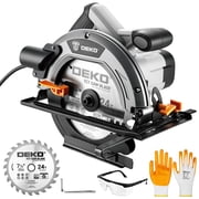 DEKO 7-1/4 Inch Corded Circular Saw, 1600W 11.7 Amp Electric Saw with 65mm Max Cutting Depth, 0-45  Bevel Cutting, 5500RPM, 2 Saw Blades & Edge Guide, Wood Cutting Power Tool