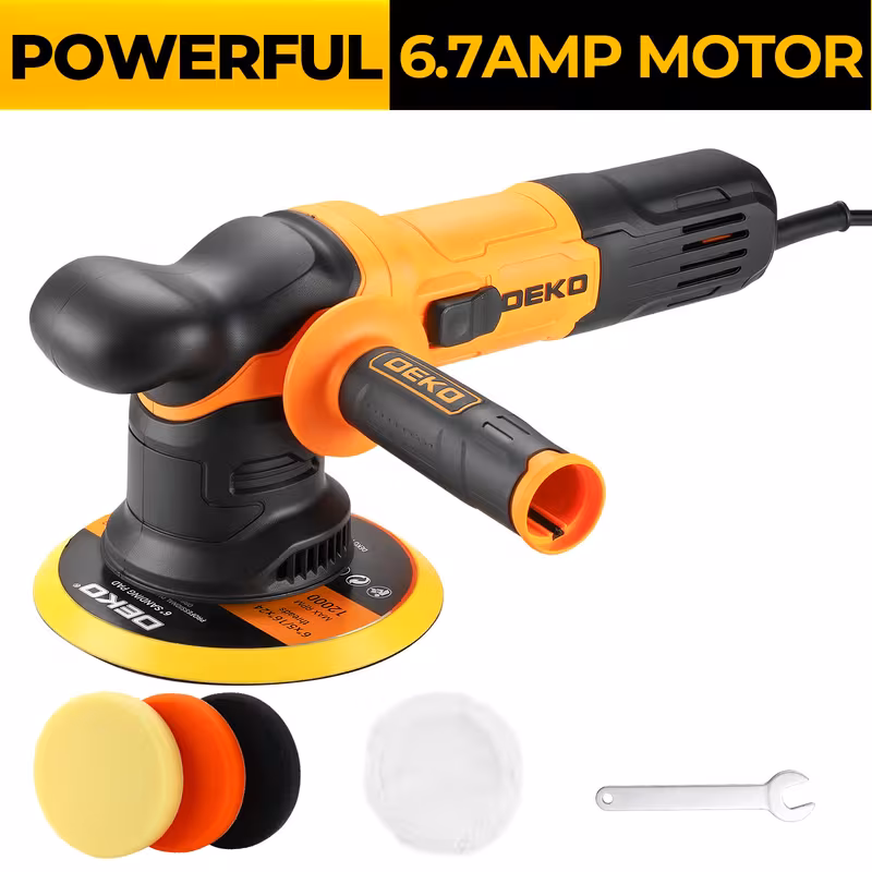 DEKO 800W Car Buffer Polisher with 4 Buffing Pads | Lightweight Design | 6 inch Dual Action Orbital Buffer Polisher | Max To 5500OPM | Random Polishing Kit for Car Waxing | Boat Sanding