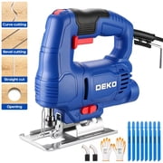 DEKO Corded Electric Jigsaw | 3.5 Amp 420W Motor | 6 Variable Speeds | 0-3000 SPM | 45  Bevel Cutting | Tool-Free Blade Change | Includes 8 Wood Blades | Woodworking DIY Cutting Tool | Gifts for Men