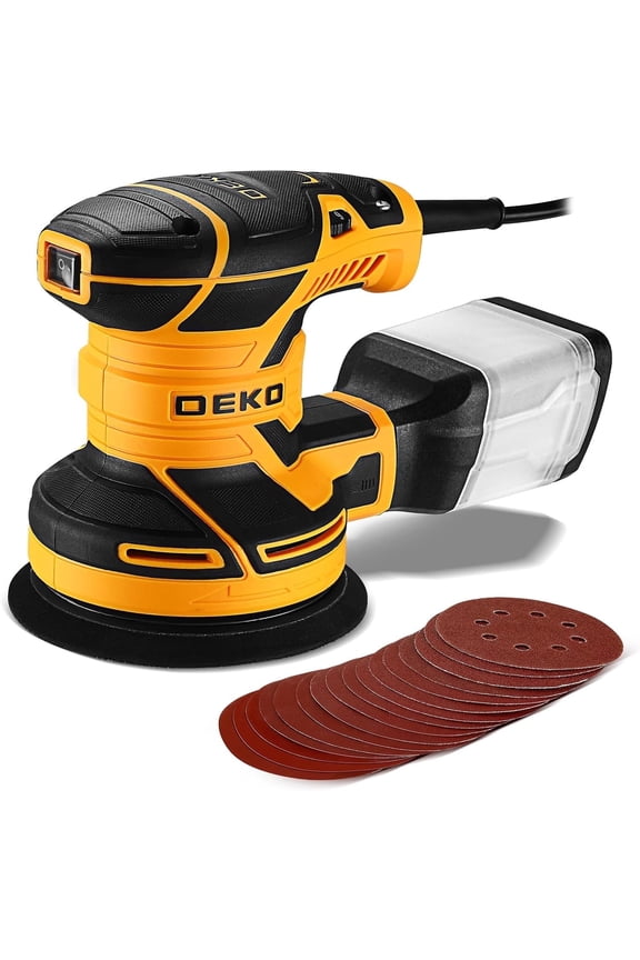 DEKO Electric Sander with 16 Sandpapers, 14000RPM, 5-Inch, High Performance Dust Collection - For Woodworking