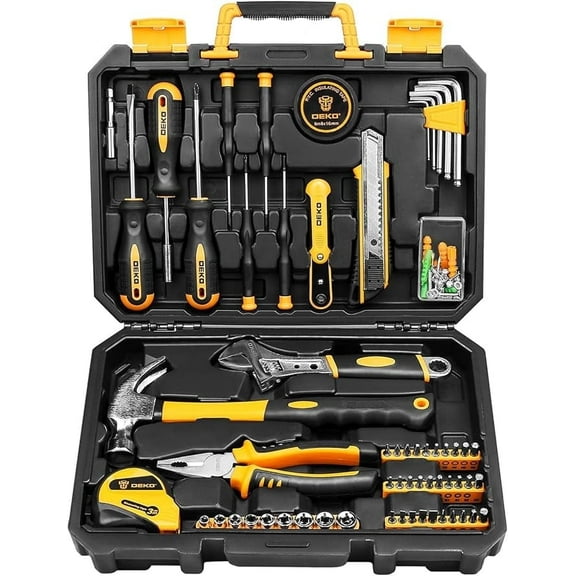 DEKOPRO 100 Piece Home Repair Tool Set,General Household Hand Tool Kit with Plastic Tool Box Storage