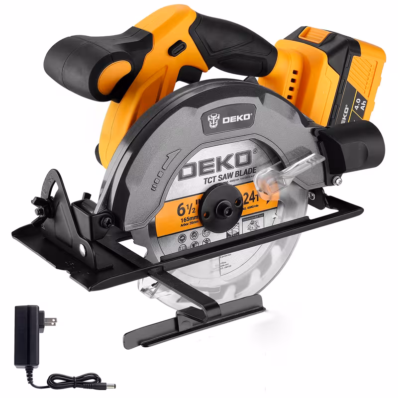 DEKOPRO 20V Cordless Circular Saw | 6-1/2 Inch with 4.0Ah Battery & Charger | 4500 RPM | 55mm Cutting Depth | Lightweight Portable | Electric Saw for Woodworking, Remodeling, DIY Home Use