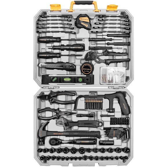 DEKOPRO 218-Piece Automotive Tool Set, Chrome Finish, DIY Kit with Plier, Screwdriver, Socket, Portable Case