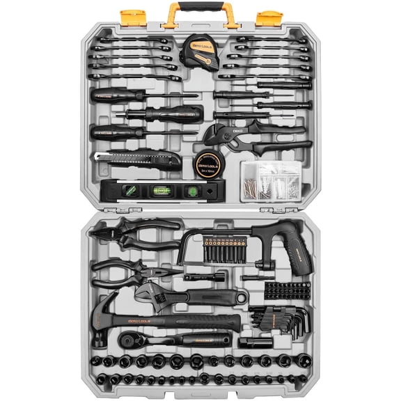 DEKOPRO 218-Piece Automotive Tool Set, Chrome Finish, DIY Kit with Plier, Screwdriver, Socket, Portable Case