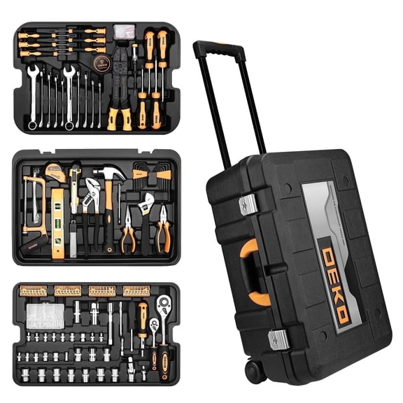 DEKOPRO 258-Piecel All Purpose Household Tool Kit, Professional Mechanic Tool Set with Trolley Case, General Home/Auto Repair Tool kit