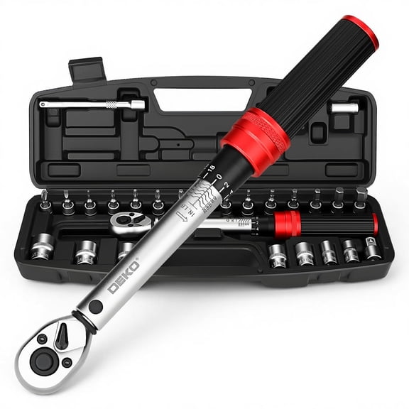 DEKOPRO 26Pcs Bike Torque Wrench Set, 1/4 Inch Drive Torque Wrench, 20-200 IN.LB(2.3-22.2 Nm), 3% Accuracy, 72 Tooth Dual-Direction Adjustable with Socket Bits, for Mountain Bike, Bicycle Repair
