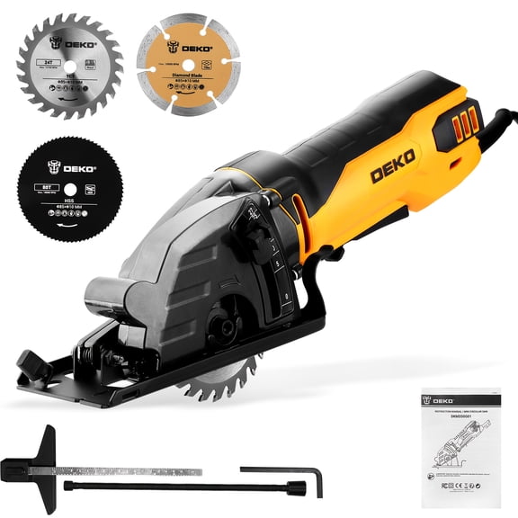 DEKOPRO 5Amp Mini Circular Saw, 5500RPM Compact Electric Saw with 3 Blades for Wood, Tile, Plastic & Soft Metal Cutting, Portable Handheld Power Tool
