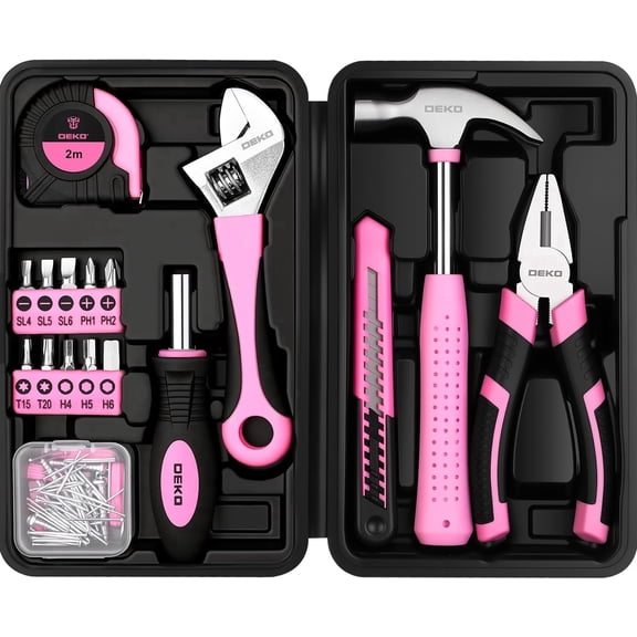 DEKOPRO 86PCS Pink Tool Set Household DIY Tool Kit for Women with Storage Toolbox, Small Compact Hand Tool Box Set for Home Use, DIY, Apartment, Office & Home Repair