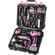 DEKOPRO Pink Tool Set with Drill, 126-Piece Pink Power Tools Combo Set, 8V Cordless Drill Kit for Home Repair
