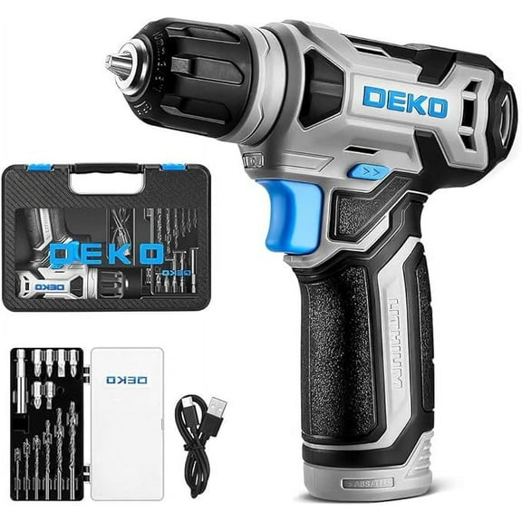 DEKOPRO 8V Cordless Drill Set, Power Drill with 3/8"Keyless Chuck, 13pcs Acessories, Built-in LED, Type-C Charge Cable, Electric Drill Set for Men and Women