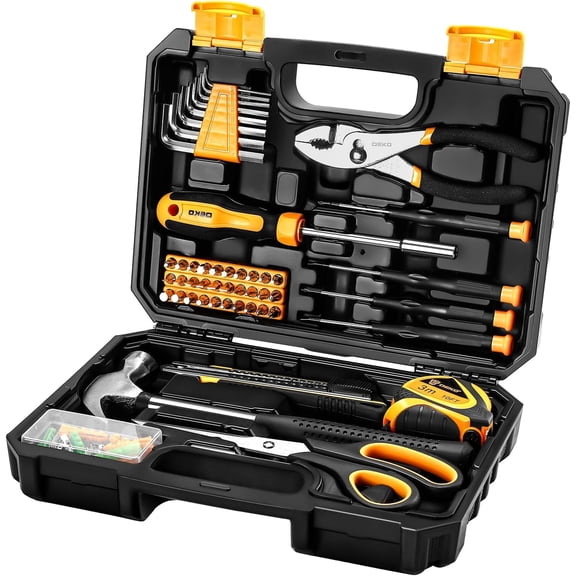 DEKOPRO 50-Piece Household Tool Kit with Plastic Toolbox, Essential Tools for Office and College Repairs