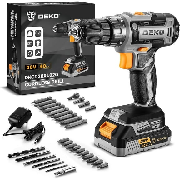 DEKOPRO fba20vg 20V, Cordless Electric 0.38 in. Drill, 1.5Ah, 40 Nm 1350RPM