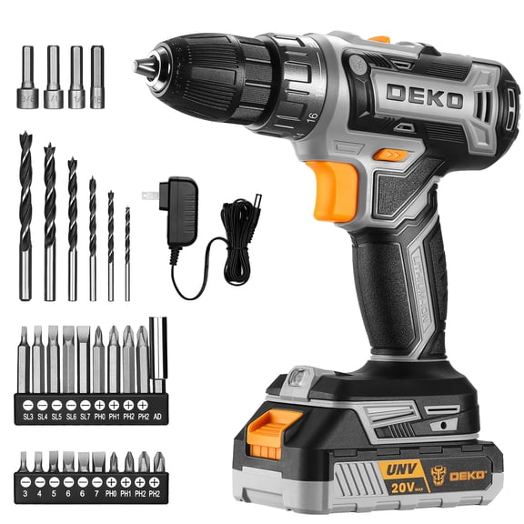 DEKOPRO 20V Cordless Drill Set, Electric Power Drill with 3/8 Inch Keyless Chuck 18 1 Positions