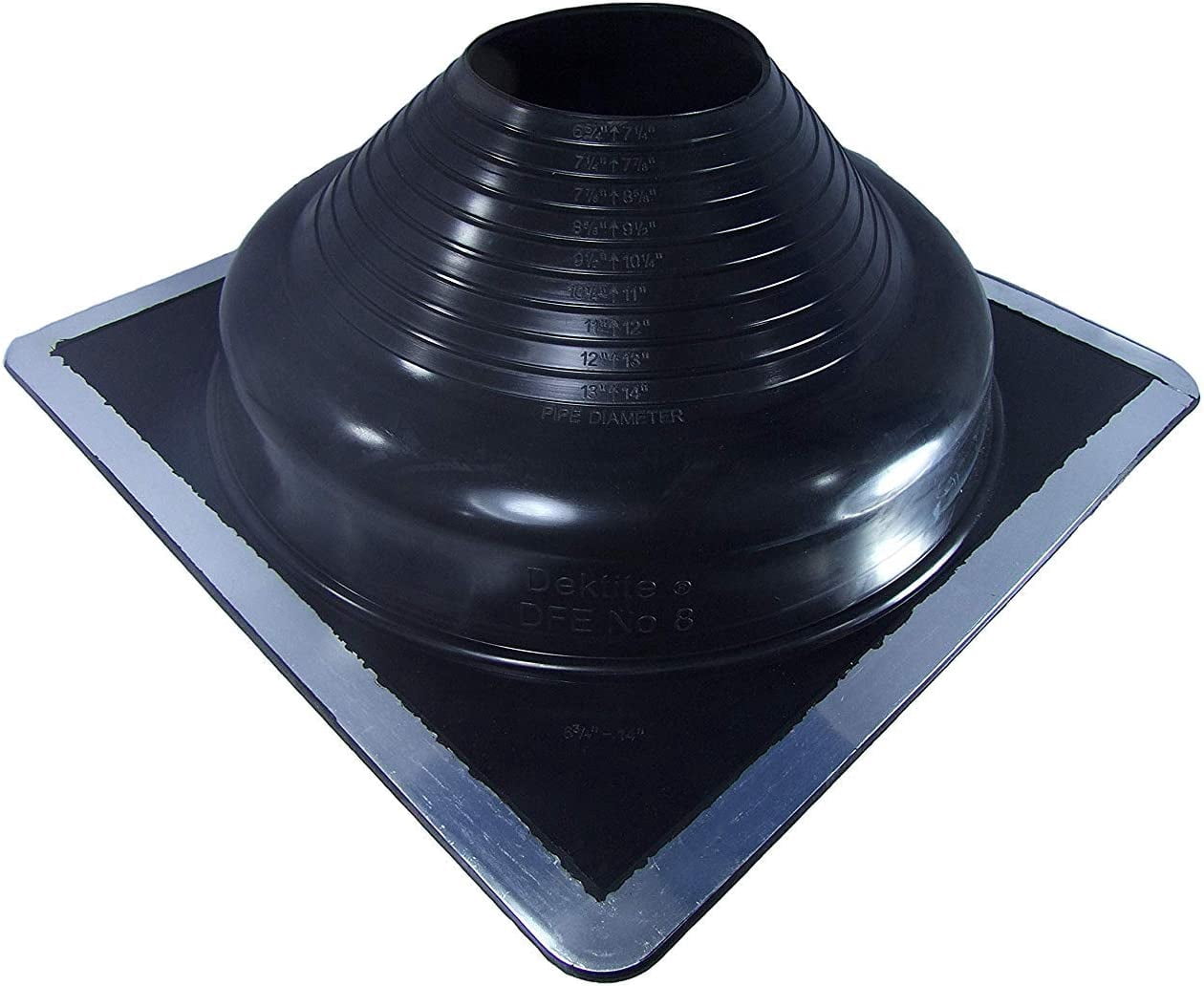 DEKTITE ROUND BASE PIPE FLASHING BOOT: #8 (DFE108B) BLACK Square Base ...