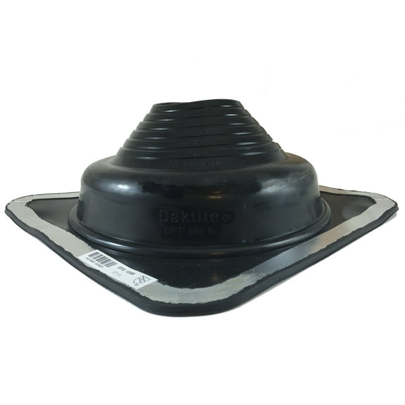 dektite round base pipe flashing boot: #5 black square base epdm flexible pipe flashing dektite (for od pipe sizes 4" - 8")~roof jack pipe boot~pipe flashing fastens w/roofing screws~deks dektite