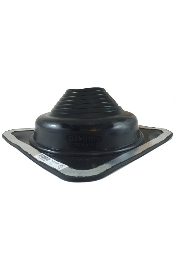 dektite round base pipe flashing boot: #5 black square base epdm flexible pipe flashing dektite (for od pipe sizes 4" - 8")~roof jack pipe boot~pipe flashing fastens w/roofing screws~deks dektite