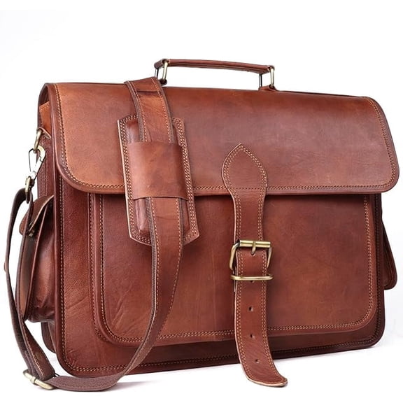 DEKVIO Genuine Brown Leather Laptop Messenger Bag for Men and Women | Rugged Leather Satchel | Professional Business Briefcase | Crossbody Computer Bag
