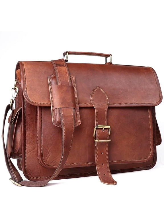 Genuine Brown Leather Laptop Messenger Bag for Men and Women | Rugged Leather Satchel | Professional Business Briefcase | Crossbody Computer Bag