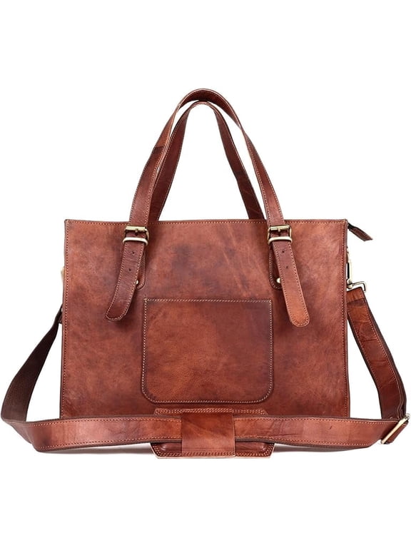 Genuine Brown Leather Tote Lapotop Bag for Women Large Capacity Work Handbag with Zipper Comartment for Daily Use