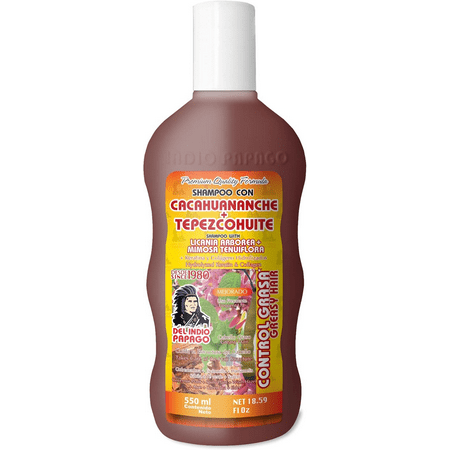 DEL INDIO PAPAGO Shampoo Cacahuananche + Tepezcohuite 550 ml / 18.59 FL Oz - Mexican Beauty - Deeply cleanse your hair from the roots for a beautiful appearance - Nourish and strengthen your hair