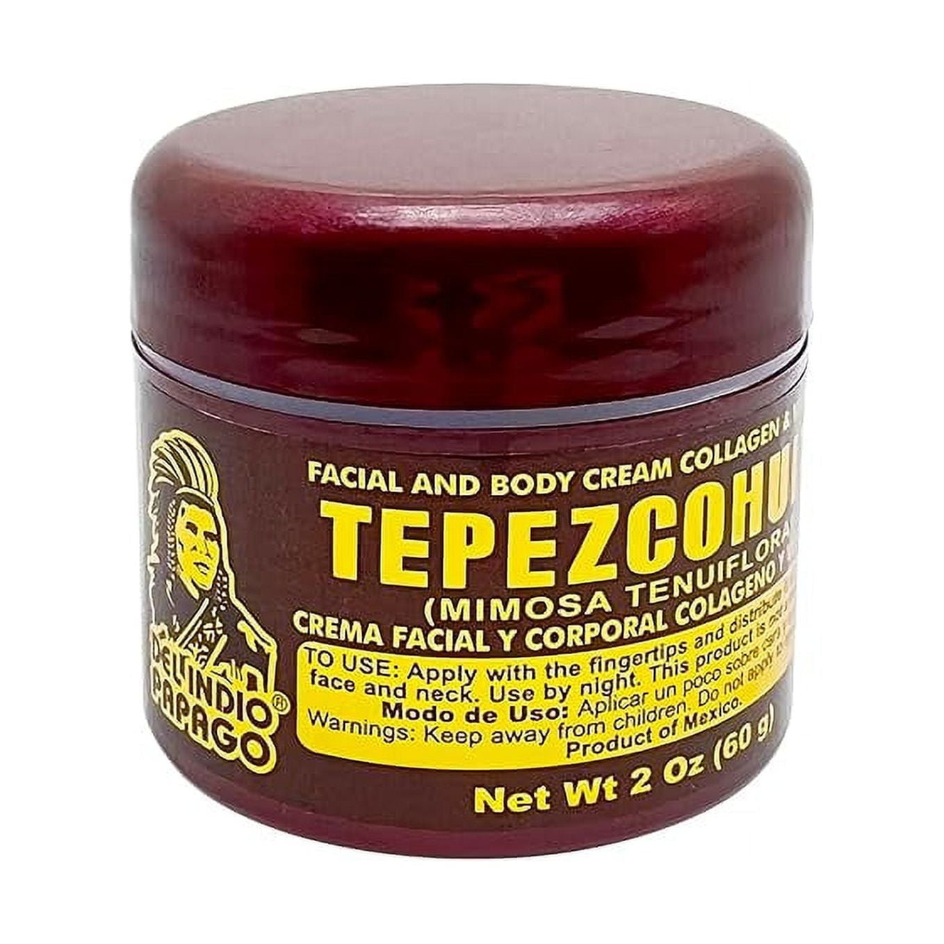 DEL INDIO PAPAGO Tepezcohuite Night Cream 60gr/ 2.02Fl Oz - Mexican Beauty - Facial And Body Cream - Reduce Expression Lines - Clarifies Skin Imperfections - Provides elasticity - Natural Ingredients