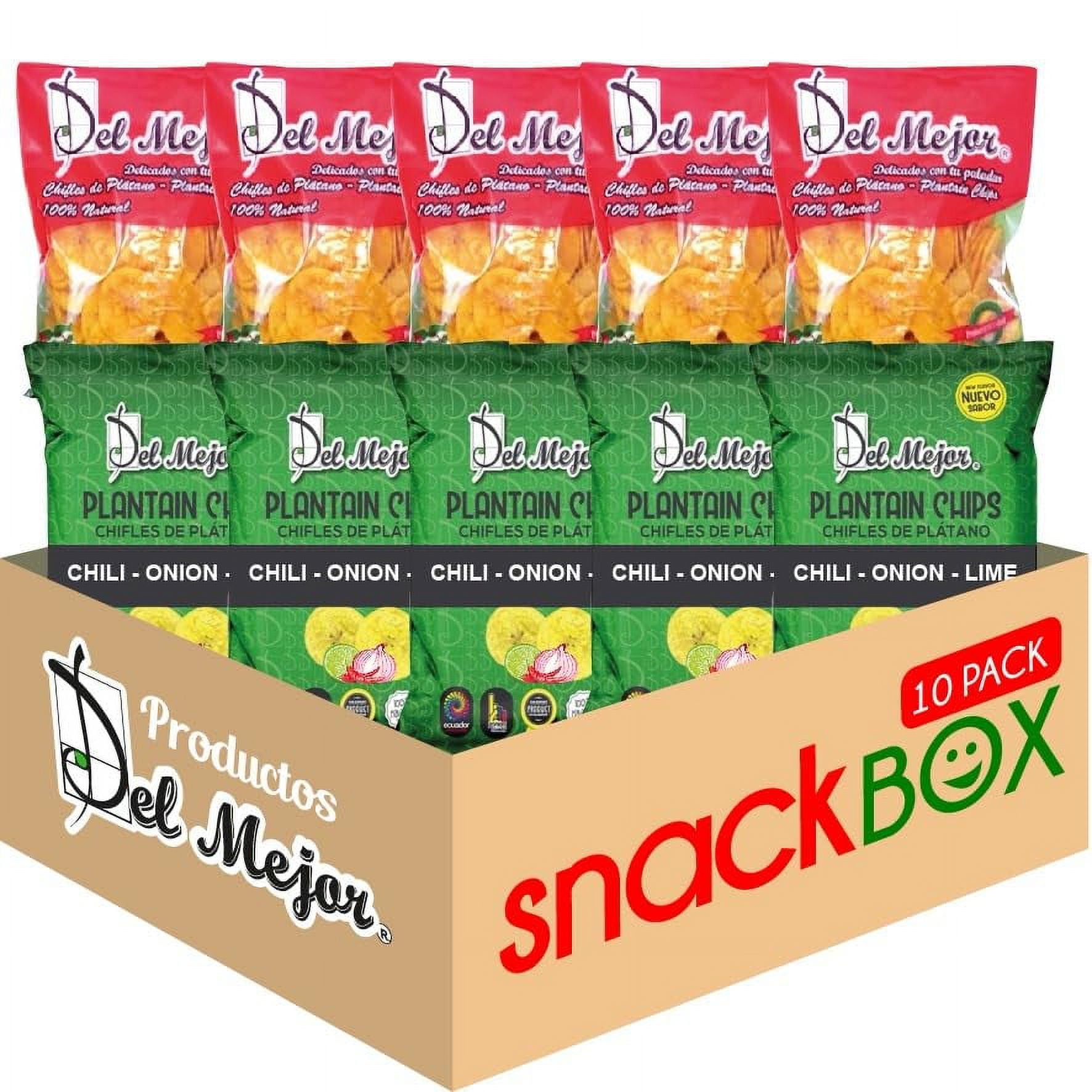 DEL MEJOR SNACKS / 10 PACK FAVORITE MIX /, 5 Natural Plantain Chips and 5 Chili, lime & Onion