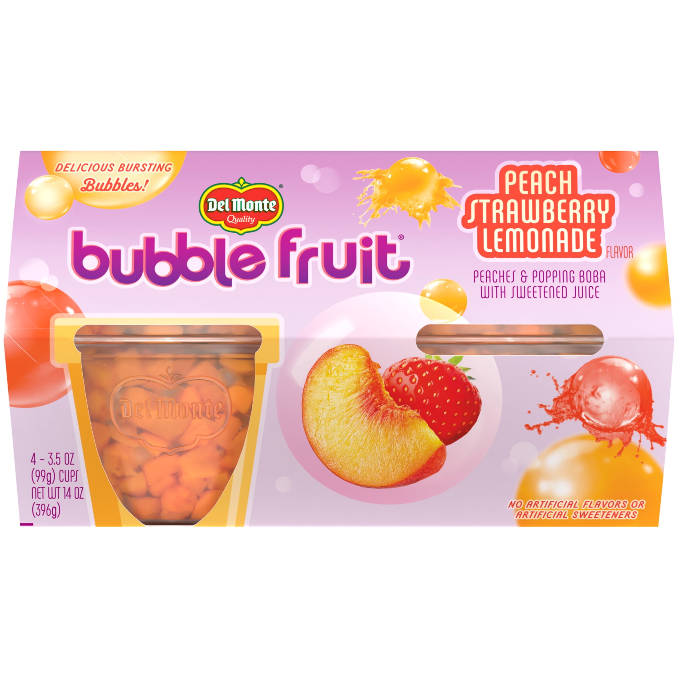 Del Monte Bubble Fruit Peach Strawberry Lemonade Fruit Cup Snacks 3.5 oz Cup (Pack of 4)
