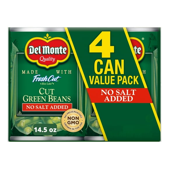 Del Monte No Salt Added Fresh Cut Blue Lake Cut Green Beans, 14.5 oz Can (Pack of 4), Canned Vegetables